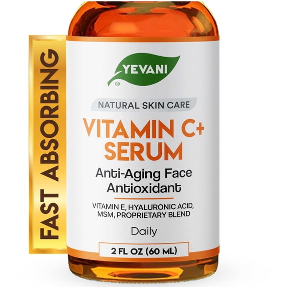 100% Pure Vitamin C Serum for Face with Hyaluronic Acid, Eye Area, Dark Spots, Anti Aging, Hydrating Skin Care with Vitamin E, Aloe Vera, Jojoba Oil, Dry Skin, Fine Lines, Wrinkles, 2 FL OZ