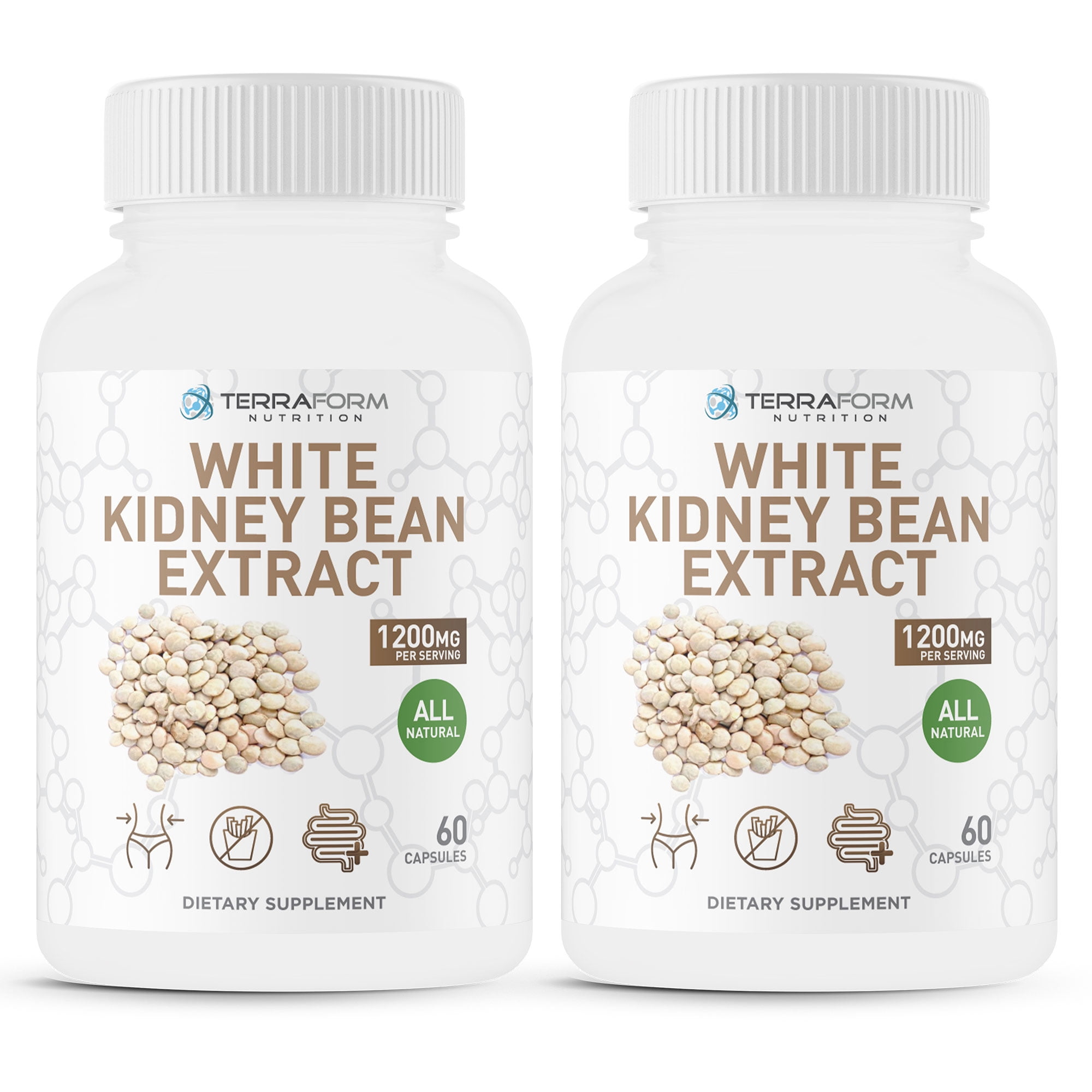 100% Pure White Kidney Bean Extract – All-Natural Carb Blocker 1200mg Serving – Optimized for Weight Loss & Fat Prevention for Women & Men – Made in USA – 2 Pack
