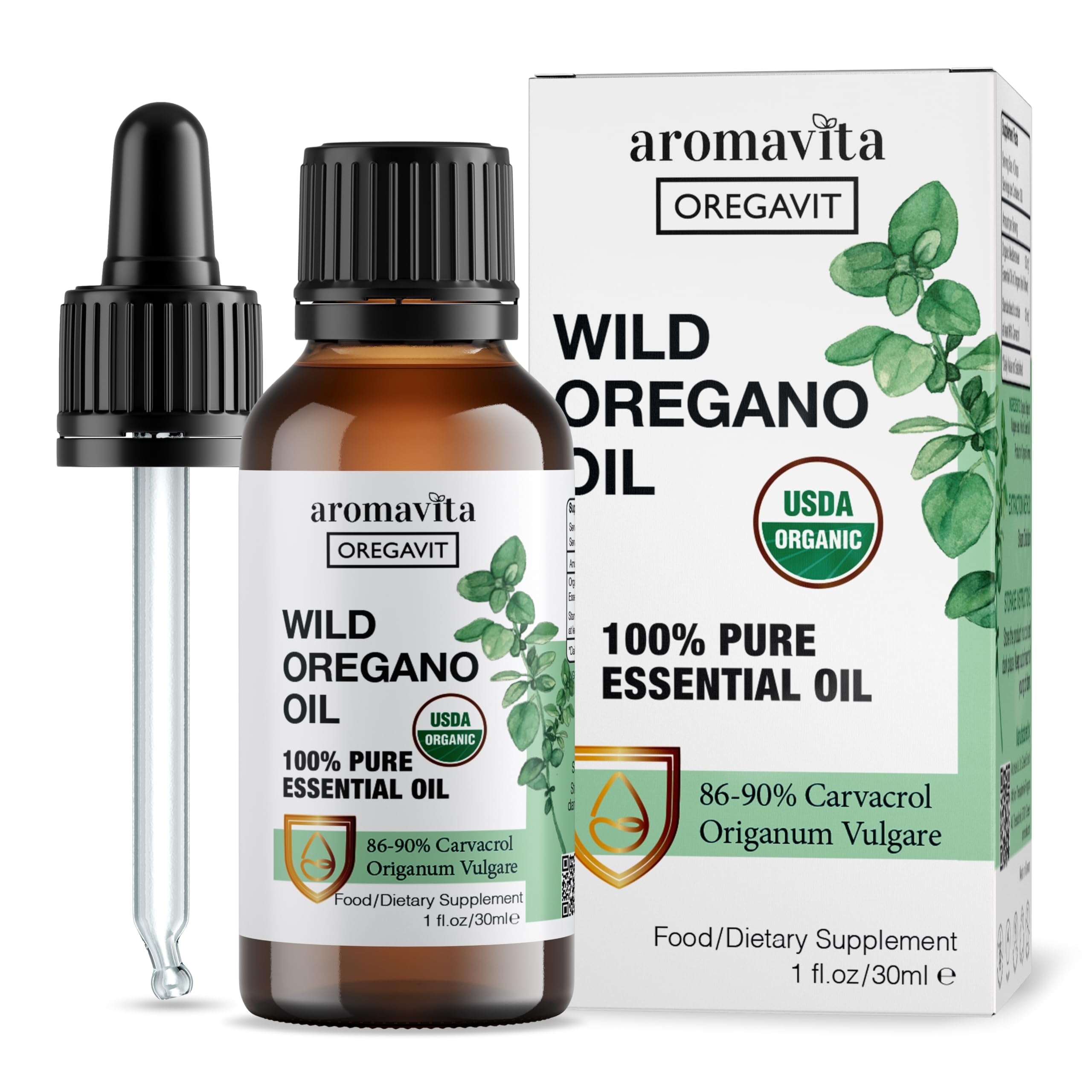 Aromavita Oregavit 100% Pure Wild Greek Oregano Oil, Undiluted, Immune Support, 1fl.oz