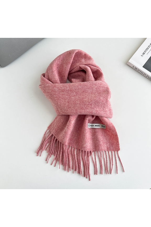 100% Pure Wool Scarf for Women & Men, 11 Color Soft & Warm Winter Wrap with Fringe,180*30cm,pink