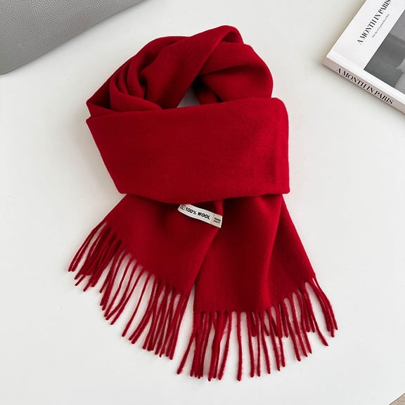 100% Pure Wool Scarf for Women & Men, 11 Color Soft & Warm Winter Wrap with Fringe,180*30cm,red