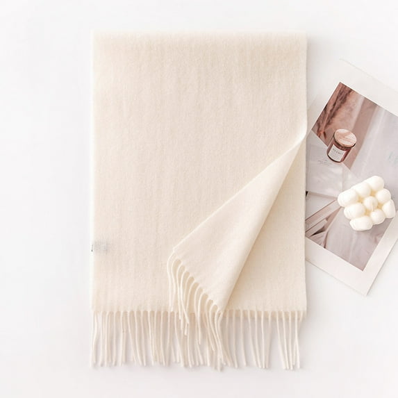 100% Pure Wool Solid Color Scarf - Luxury Winter Wrap with Elegant Fringe, Soft Warm Unisex Shawl for Women and Men,180*30,11