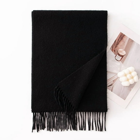 100% Pure Wool Solid Color Scarf - Luxury Winter Wrap with Elegant Fringe, Soft Warm Unisex Shawl for Women and Men,180*30,1