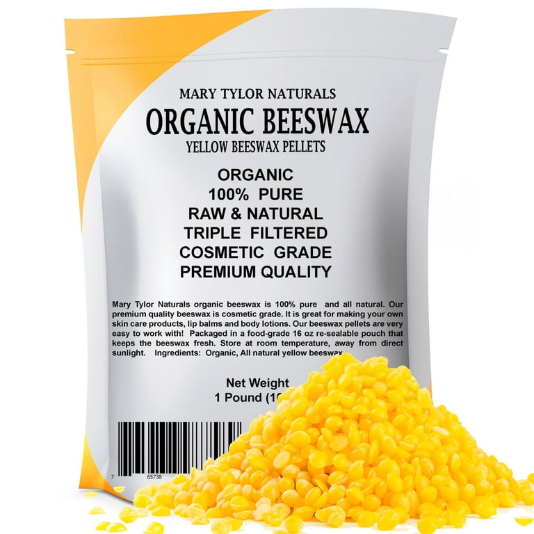 Organic yellow beeswax. Cosmetic grade Pellets Mary Tylor: 16 oz