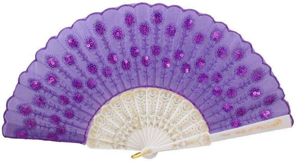 100 Purple Hand Held Folding Fans w/Gift Bags for Party Favors, Party Decor, Church, Baptism, First Communion, Religious Gift,