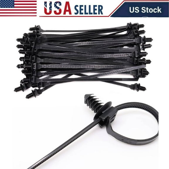 100 Push Mount Zip Ties, Cable Zip Tie Black Wire Tie with Push Pin Fir Tree Zip