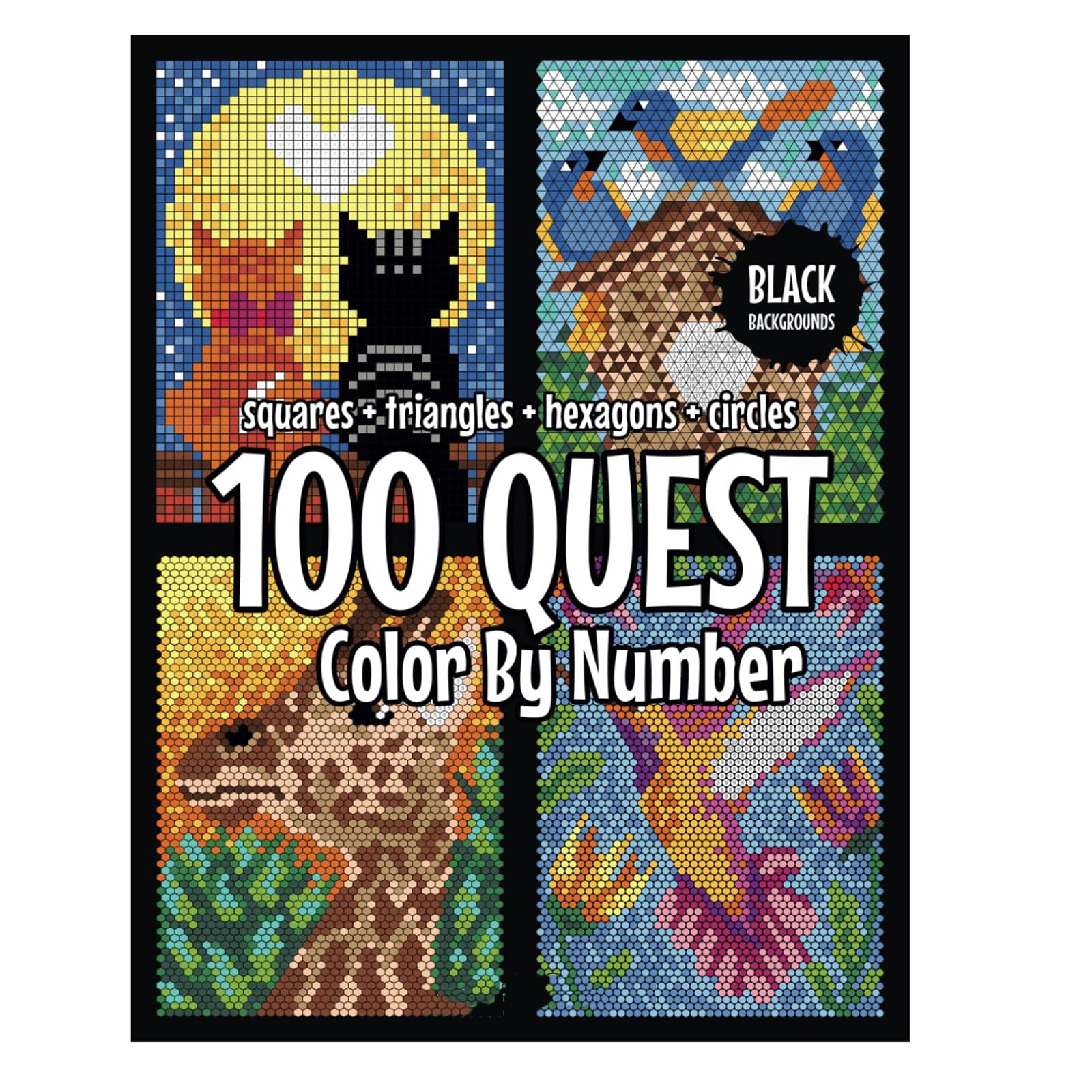 100 QUESTS Color By Number Squares + Triangles + Hexagons + Circles