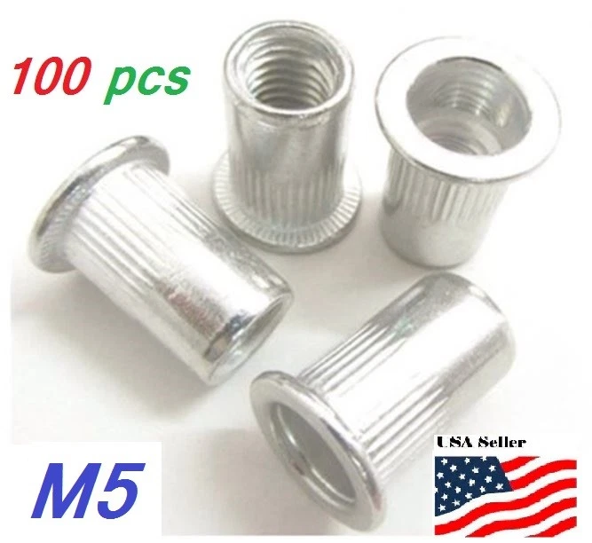 100 Qt Flat Head Aluminum M5 Rivet Nut Rivnut Nutsert - Walmart.com