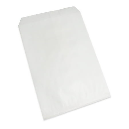 100 Qty 5" x 7" Decorative Flat Paper Gift Bags - Plain White Kraft Bags - for Sales/Treats/Parties Cookies/Gifts - N'icePackaging