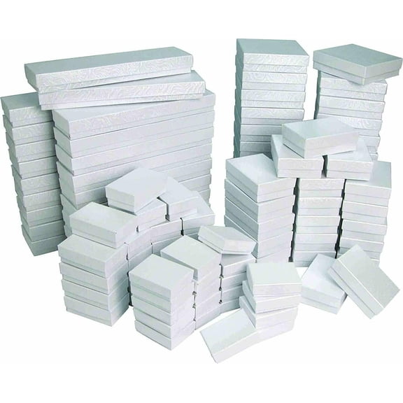 100 Qty Mixed White Swirl Cotton Filled Gift Boxes - 5 Sizes
