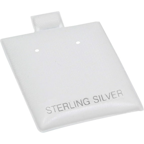 100 Qty Sterling Silver Imprinted White 1 1/2" x 1 3/4" Vinyl Puff Pad Earring Cards - for Display & Sales - Clip/Wire/Post Earrings