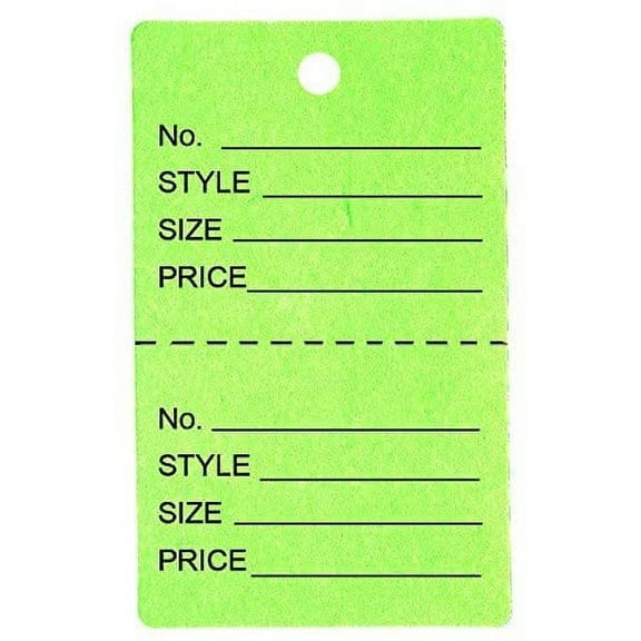 100 Qty Unstrung Light Green Price Tags w/Perforated Stub