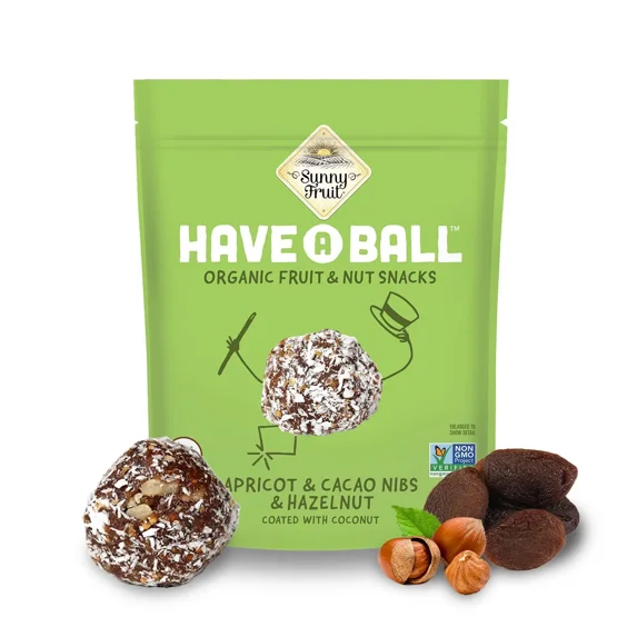 100% RAW Apricot, Cacao Nibs & Hazelnut Balls - Have A Ball (9 Balls) - Whole Food Energy Snacks | NO Added Sugars or Preservatives | NON-GMO, VEGAN, GF & Kosher