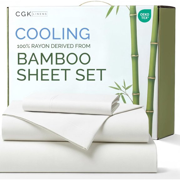 100% Rayon Derived From Bamboo - Bamboo Sheets Twin Size - Cooling Sheets for Twin - Ultra Soft, Breathable & Hotel Luxury Bedding - 1 Flat & 1 Fitted & 1 Pillowcase w/ 16 Inch Deep Pockets - White
