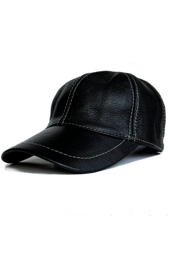 100% Real Genuine Lambskin Leather Baseball Cap Hat Sports Visor Black