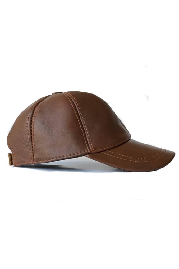 100% Real Genuine Lambskin Leather Baseball Cap Hat Sports Visor (Dark Tan)