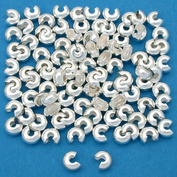 100 Real Silver Plated Crimp Bead Covers For Beading 4mm