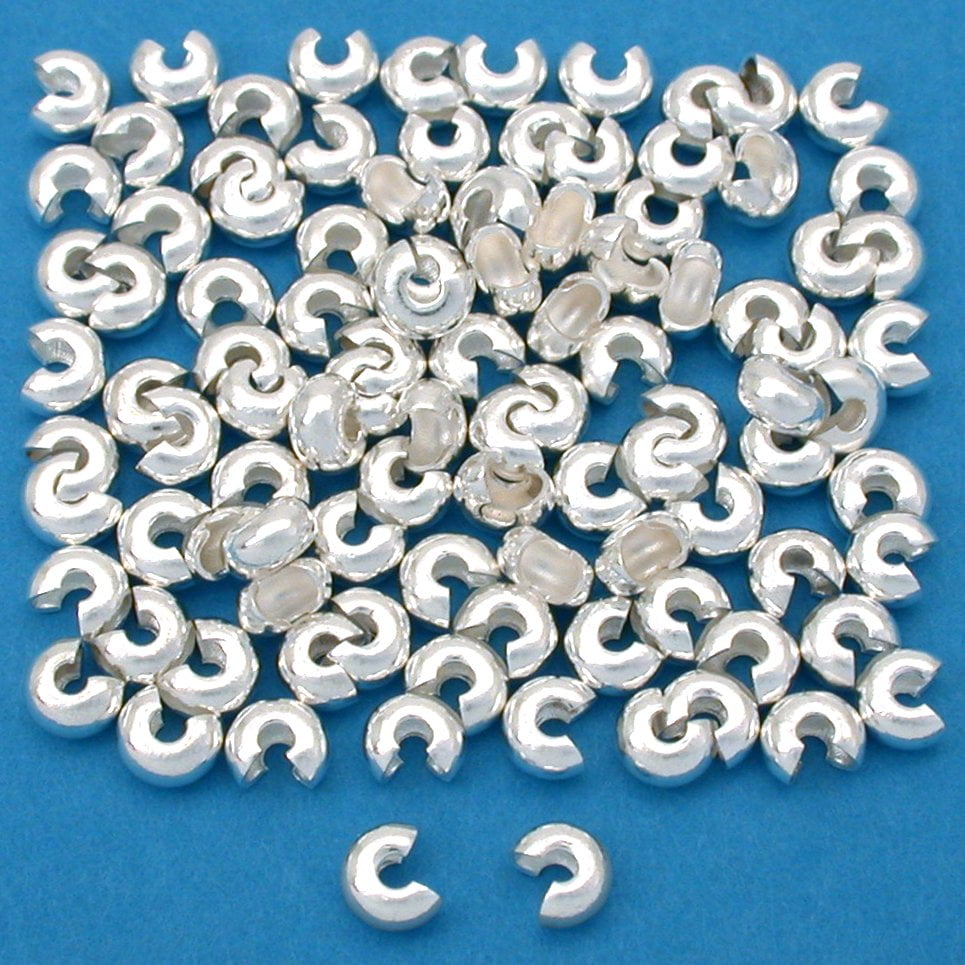 100 Real Silver Plated Crimp Bead Covers For Beading 4mm