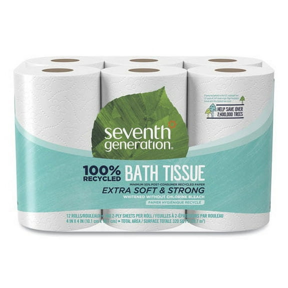 100% Recycled Bathroom Tissue, Septic Safe, 2-Ply, White, 240 Sheets/roll, 12/pack | Bundle of 2 Packs