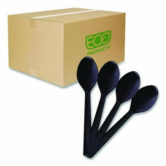 100% Recycled Content Cutlery, Spoon, Plastic, Black, 50/Pack, 20 Pack/Carton | Bundle of 5