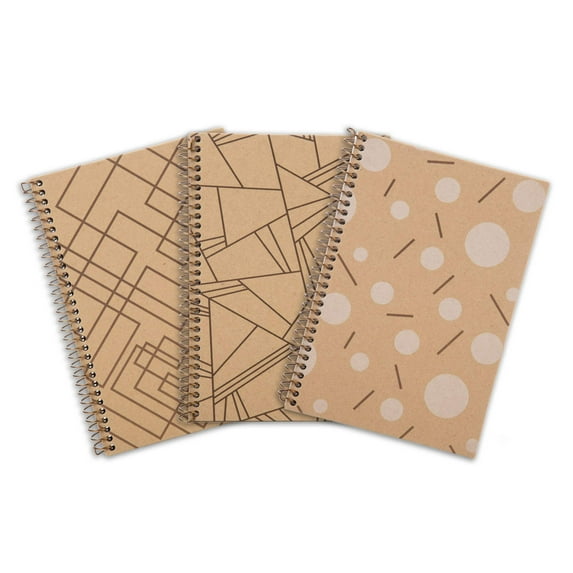 100% Recycled Kraft Junior Notebook (3 Pack) - Designs - 6.5in x 9.5in (07120)