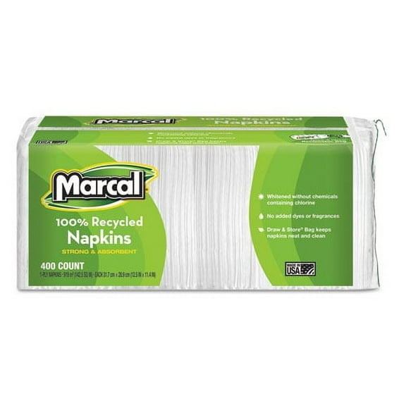 100% Recycled Lunch Napkins, 1-Ply, 11.4 X 12.5, White, 400/pack | Bundle of 5 Packs
