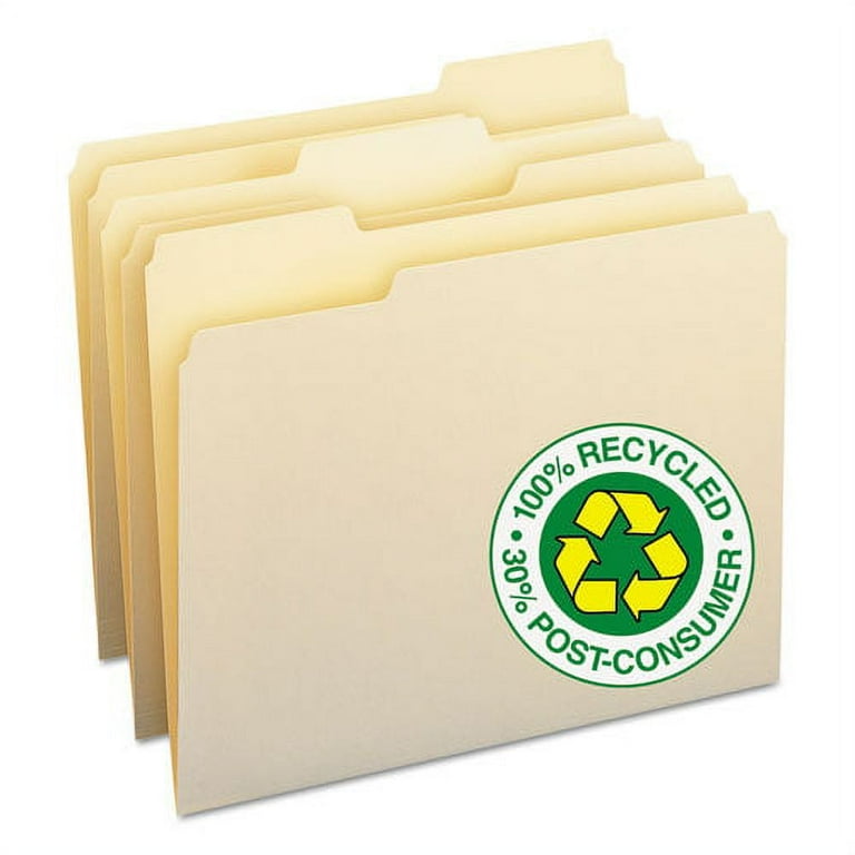 100% Recycled Manila Top Tab File Folders, 1/3-Cut Tabs: Assorted, Letter Size, 0.75 100% Recycled Manila Top Tab File Folders, 1/3-Cut Tabs: Assorted, Letter Size, 0.75