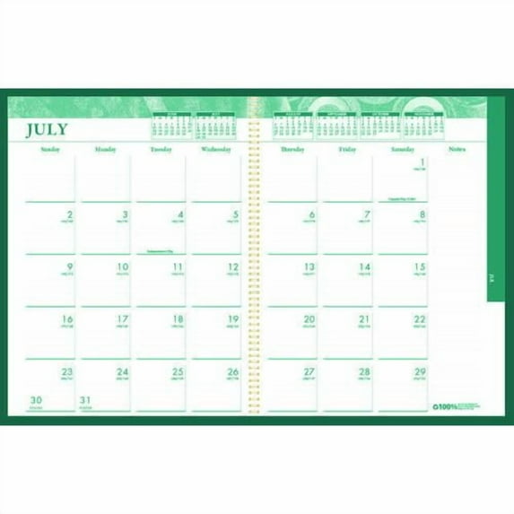 100% Recycled MonoBright Monthly/Weekly Planner, 11 x 8.5, Green/Gold Cover, 12-Month (July to June): 2025 to 2026 | Bundle of 2