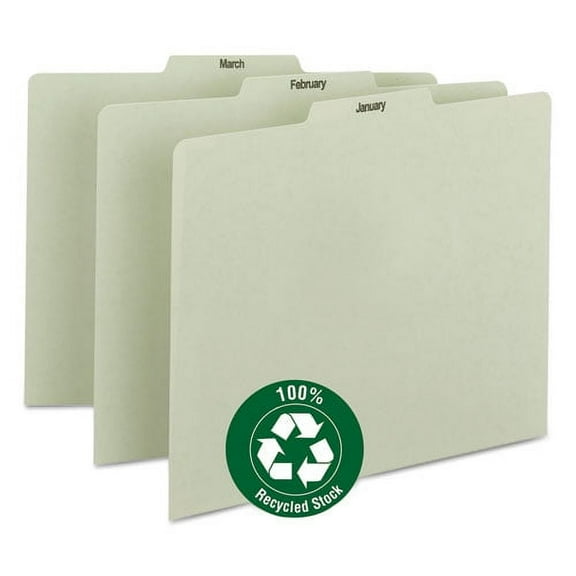 100% Recycled Monthly Top Tab File Guide Set, 1/3-Cut Top Tab, January To December, 8.5 X 11, Green, 12/set | Bundle of 2 Sets