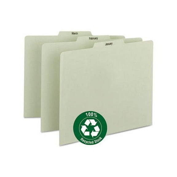 100% Recycled Monthly Top Tab File Guide Set 1/3-Cut Top Tab, January to December, 8.5 x 11, Green, 12/Set