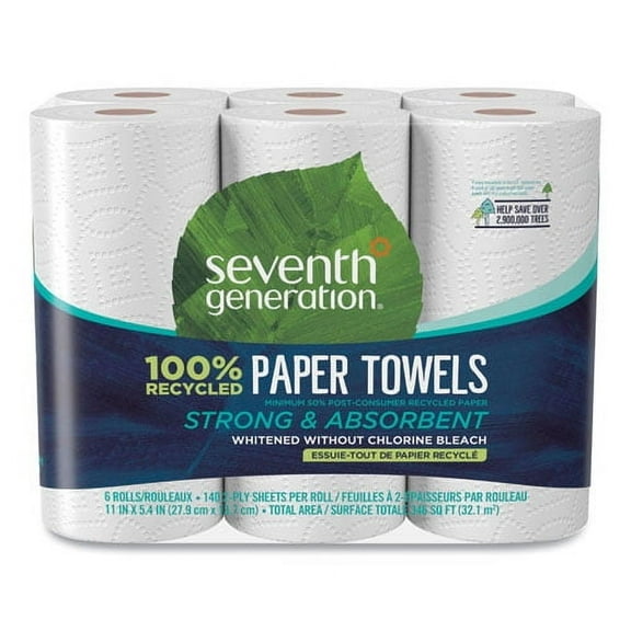 100% Recycled Paper Kitchen Towel Rolls, 2-Ply, 11 X 5.4 Sheets, 140 Sheets/rl, 6/pk | Bundle of 2 Packs