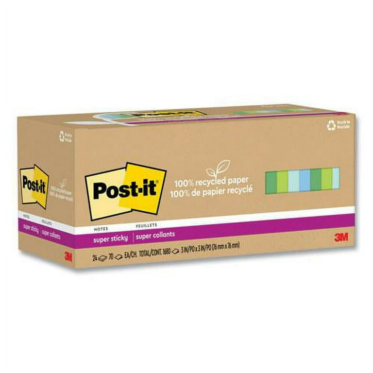 100% Recycled Paper Super Sticky Notes, 3 100% Recycled Paper Super Sticky Notes, 3