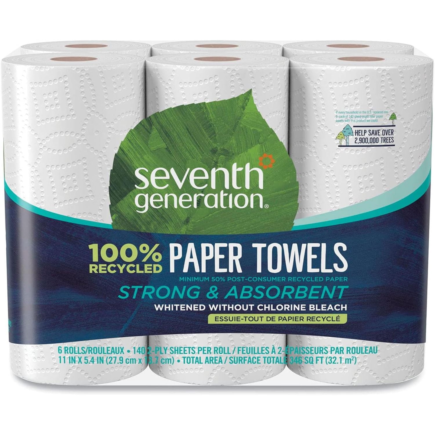 100% Recycled Paper Towel Rolls, 2-Ply, 11 X 5.4 Sheets, 140 Sheets/Rl, 6/Pk