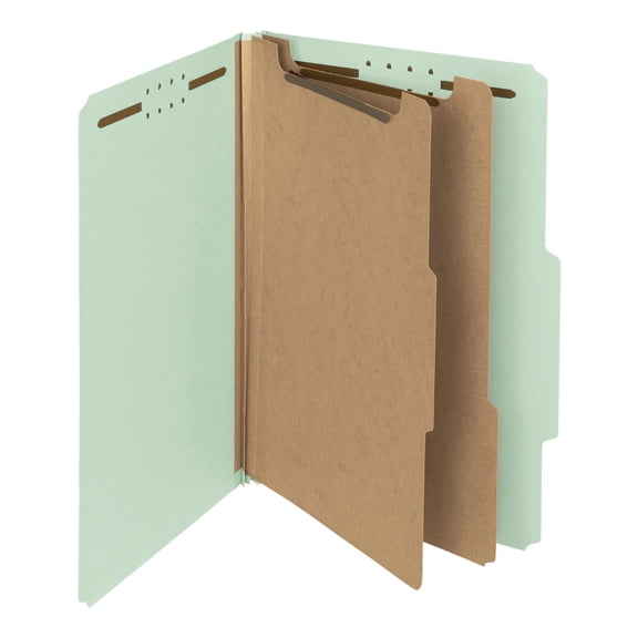 100% Recycled Pressboard Classification Folders 2 Dividers, Legal Size, Gray-Green, 10/Box
