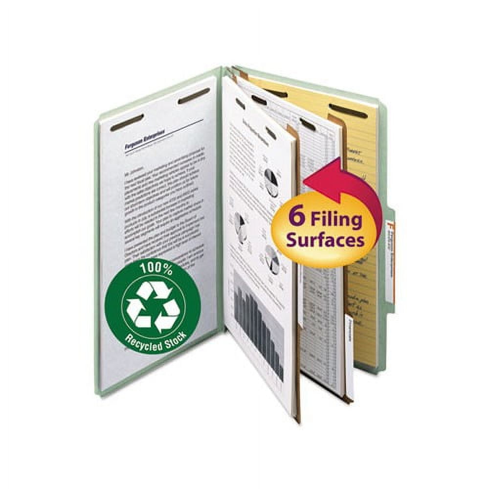 100 Recycled Pressboard Classification Folders 2 Dividers, Legal Size, GrayGreen, 10/Box