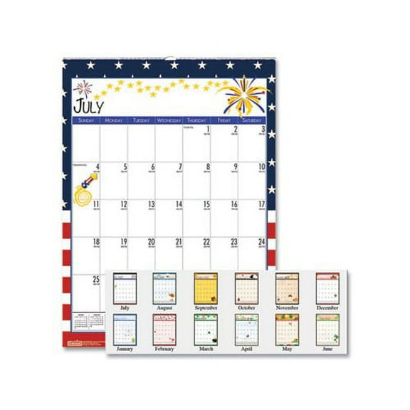 100% Recycled Seasonal Academic Wall Calendar 12 x 16.5, 2021-2022
