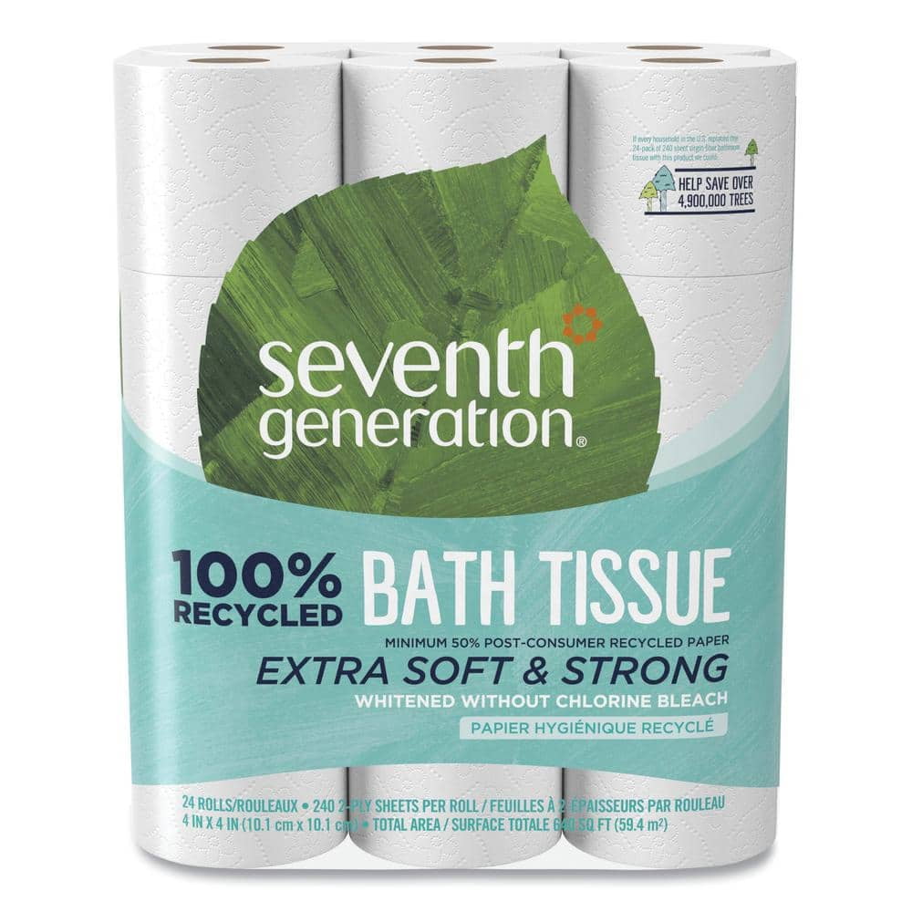 100% Recycled Toilet Paper, Septic Safe, 2-Ply, White, 240-Sheets/Roll, (24-Pack)