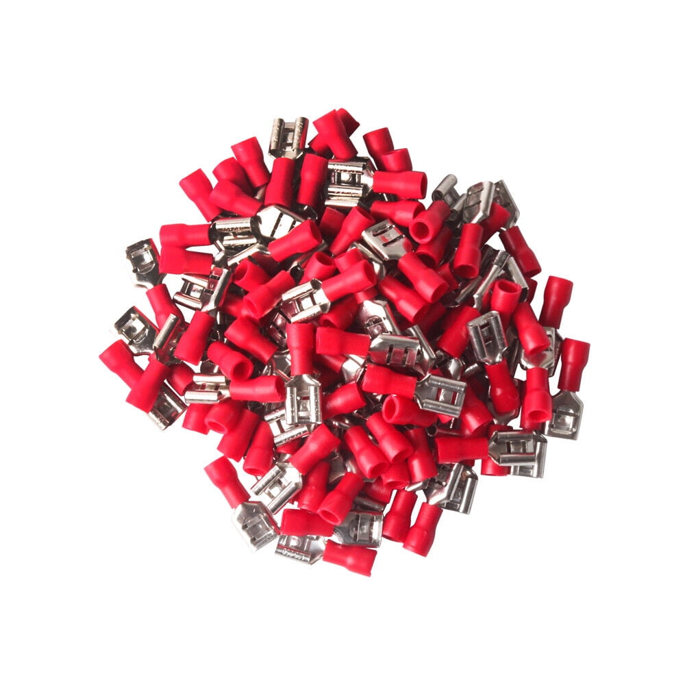 (100) Red 2216 Gauge AWG Vinyl Female Wire Terminal Quick Disconnect