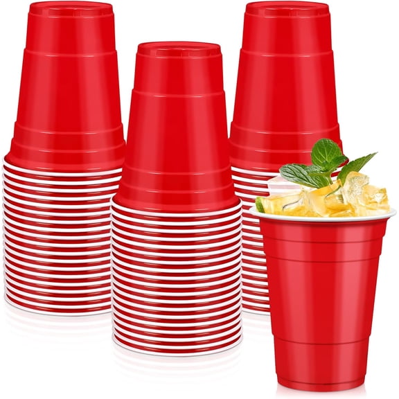 100 Red Plastic Cups, 16 oz Disposable Cups, Drinking Cups For Valentines Day, Christmas Party Supplies