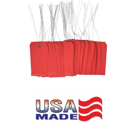 100 Red Tags with Wire Size 5 Measurements 4 3/4" x 2 3/8"