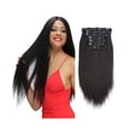 thumbnail image 1 of 100% Remy Human Hair Clip in Hairpieces Yaki Straight Clip in Hair Extensions 18 Inches in Natural Black 120g Double Wefts, 1 of 5