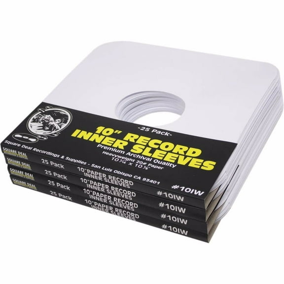 (100) White Paper Inner Sleeves for 10" Vinyl Records  Ideal for 78 RPM Albums  Archival-Quality Replacement Sleeves #10IW
