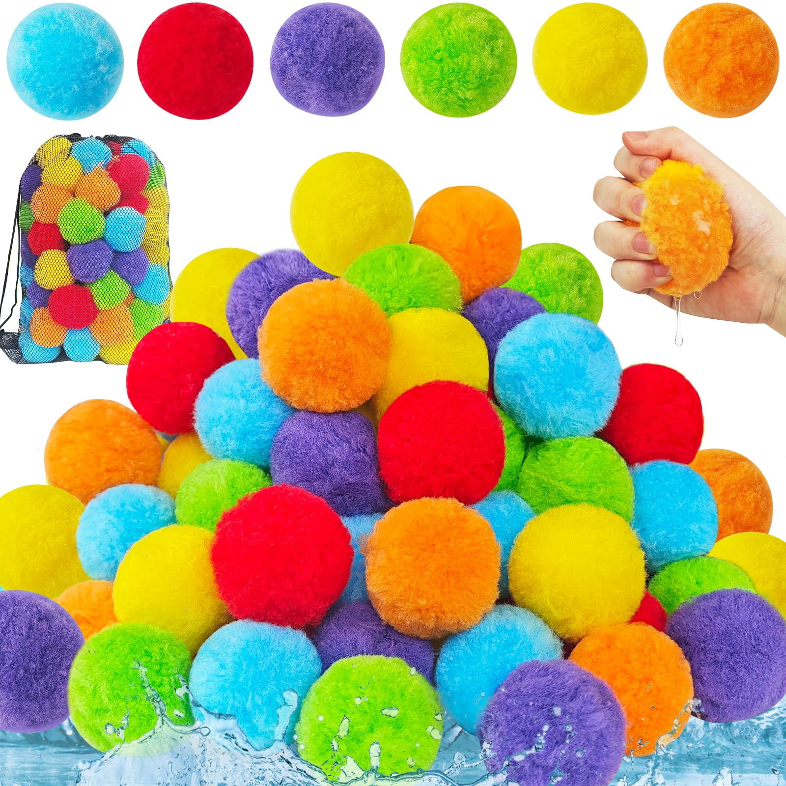 100 Reusable Water Balloons Colorful Splash Soaker Balls Outdoor Backyard Pool Party Games