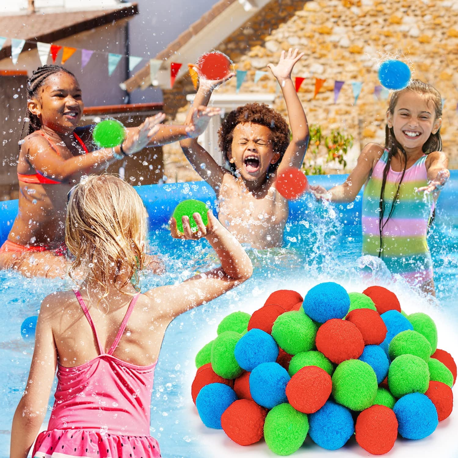 100 Reusable Water Balloons Instant Absorbent Fabric Splash Soak Bomb