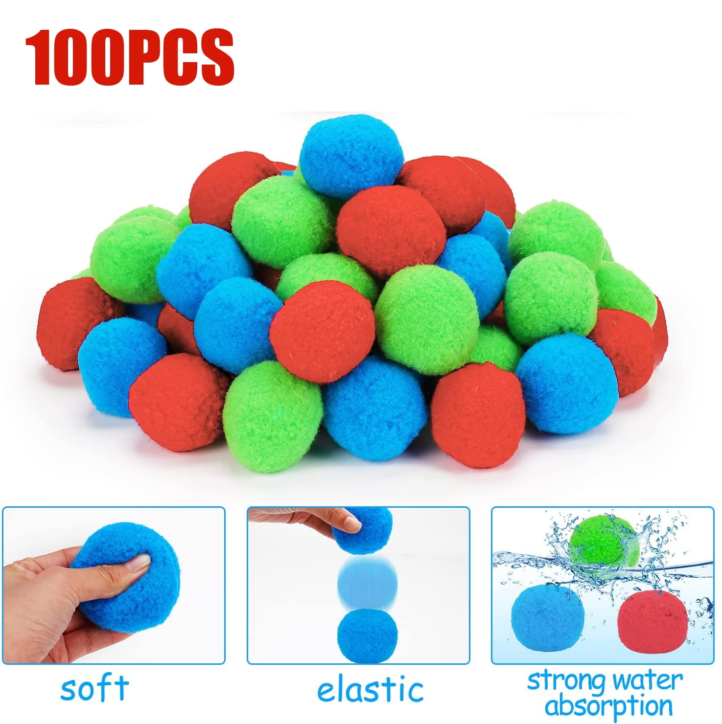 100 Reusable Water Balloons Instant Absorbent Fabric Splash Soak Bomb