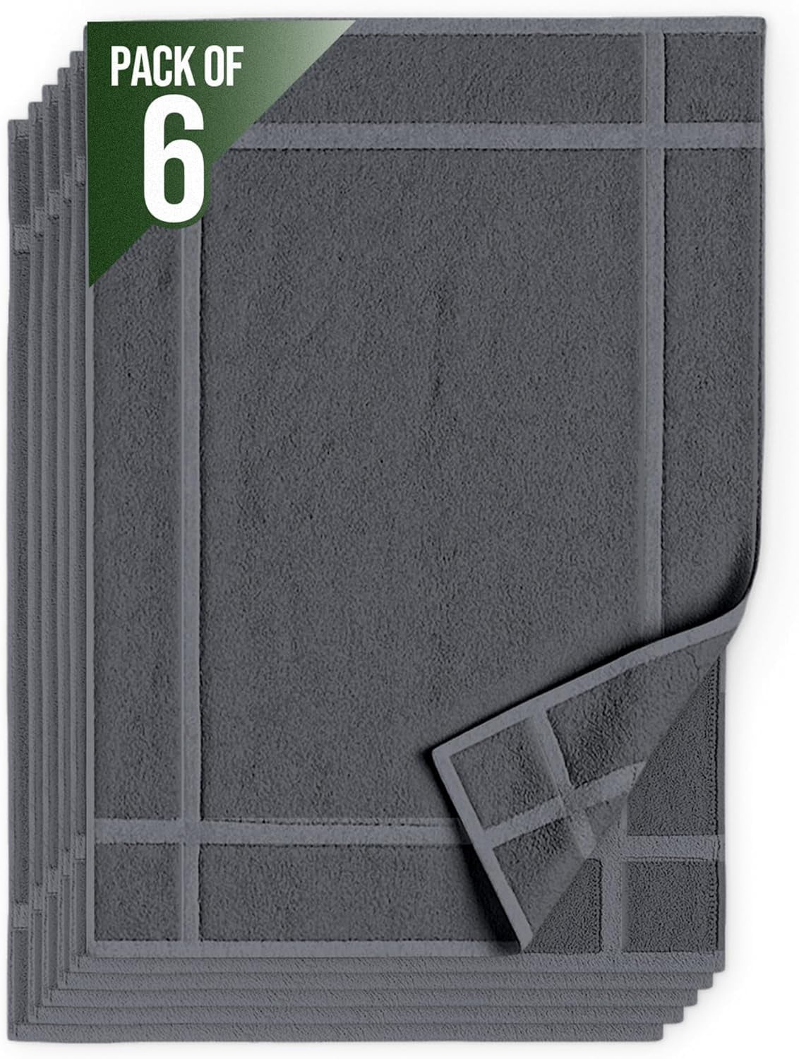 100% Ring Spun Cotton Bath Mat (Pack of 6) 20 x 30 Inch, Washable, Soft & Absorbent Terry Bathroom Floor Mat – Not Bathroom Rugs – Quick-Dry After Shower Bath Mat, 687 GSM, Dark Grey