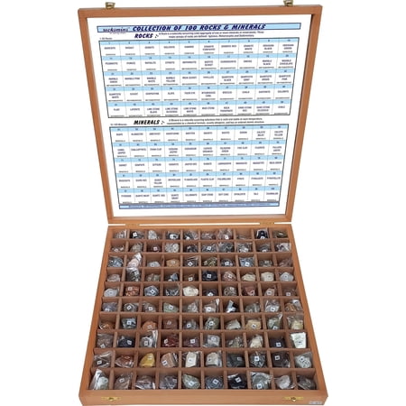 100 Rocks and Minerals Collection in Wooden Box Geology Civil Educational