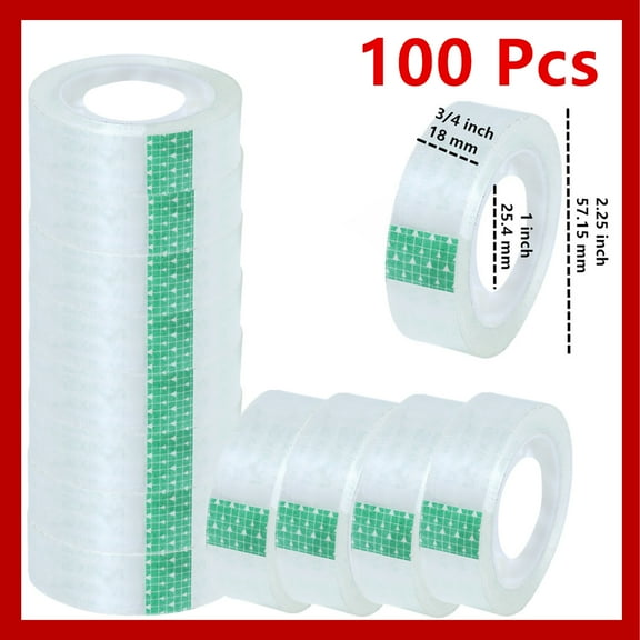 100 Rolls of Crystal Clear Transparent Tape Dispenser Refill 3/4" x 1000" 1 inch Core, Clear Tape Refill Rolls for Gift Wrapping, Home, School Office Supplies, Wholesale