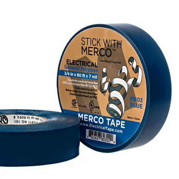 100 Rolls! MERCO M803 Electrical Tape Blue 3/4 inch wide x 7 mil - U/L (of course!)