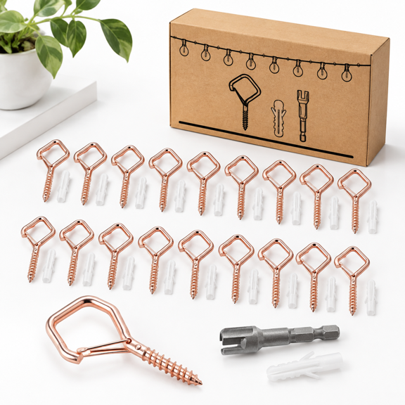 100 Rose Eye Screw Hooks with Safety Buckle for Hanging Heavy Duty Items Indoors and Outdoors